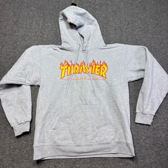 Thrasher Other - Vintage Thrasher Flame Logo Hoodie Men Small Gray Pullover Skateboarding Graphic